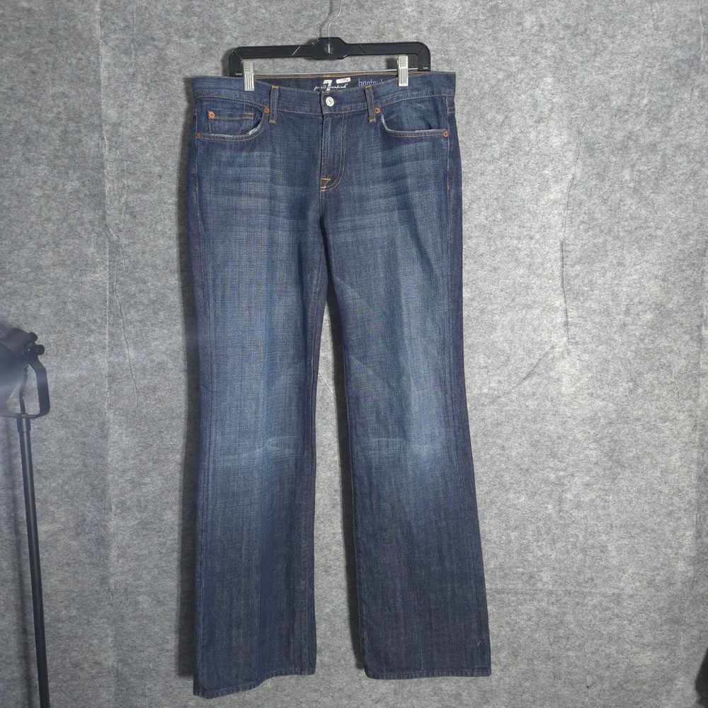 7 For All Mankind Bootcut Jeans Mens 34 Blue Made in USA Cotton Dark Wash Flare